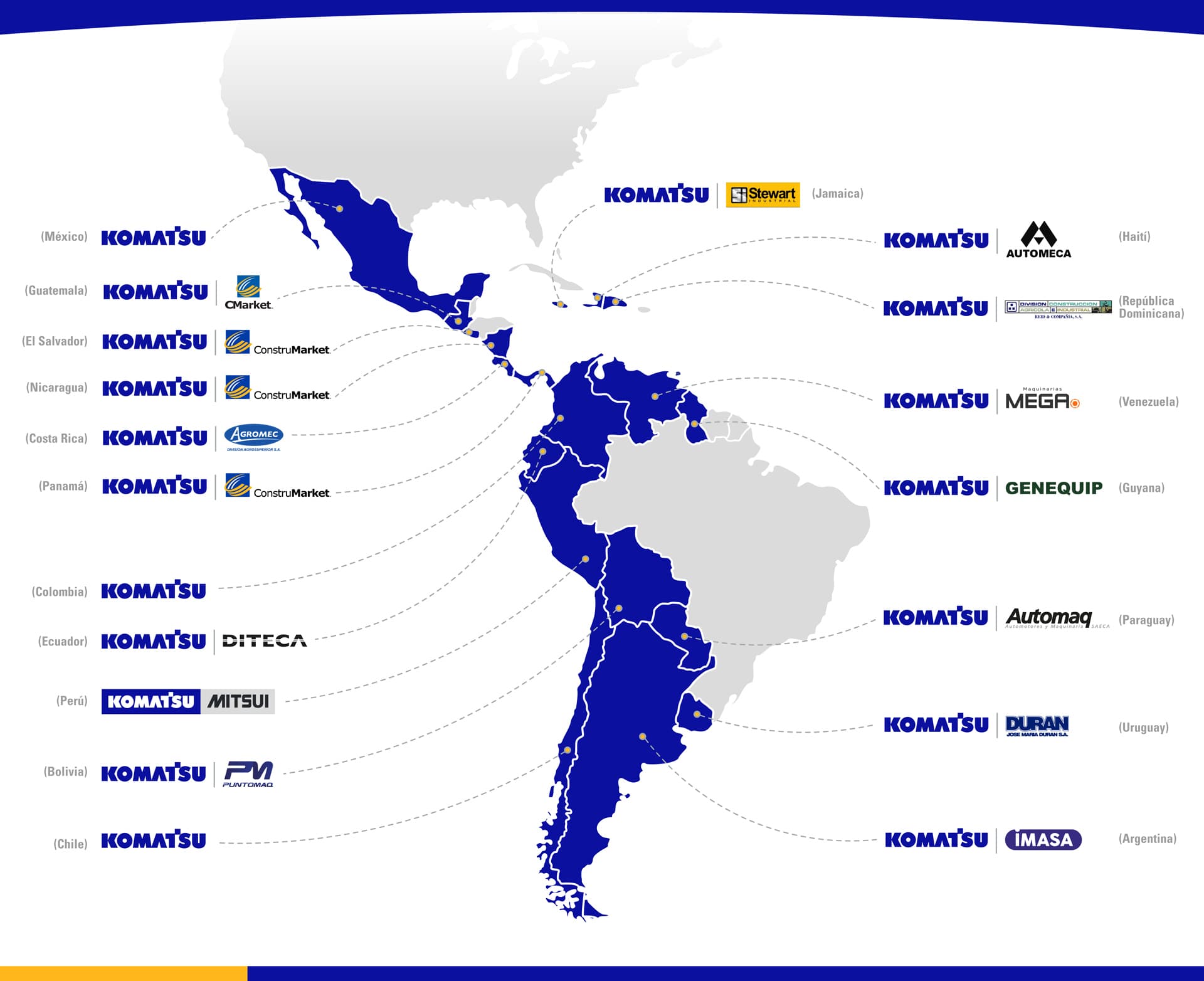 Mapa de operación Komatsu Latinoamérica